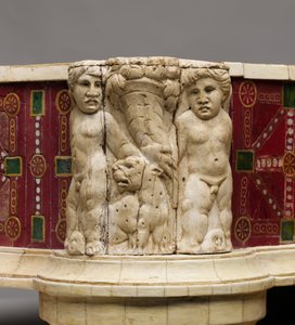 Footstool Detail with Bone Carving of Cupids, Leopards and Cornucopia